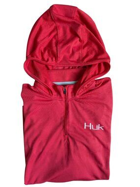Huk Women's Icon X Hoodie Performance Shirt (Coral) - Small